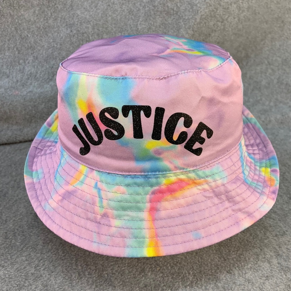 Justice Glitter Logo Girls Purple Tie Dye Bucket Hat Sun Cap OSFM